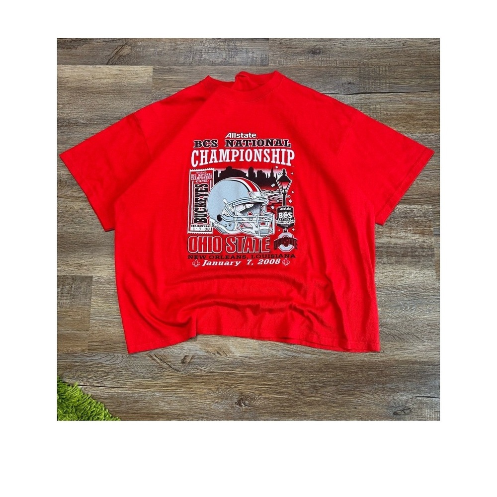 Vintage 2007/08 Ohio State Buckeyes BCS National Championship T Shirt Red L/XL